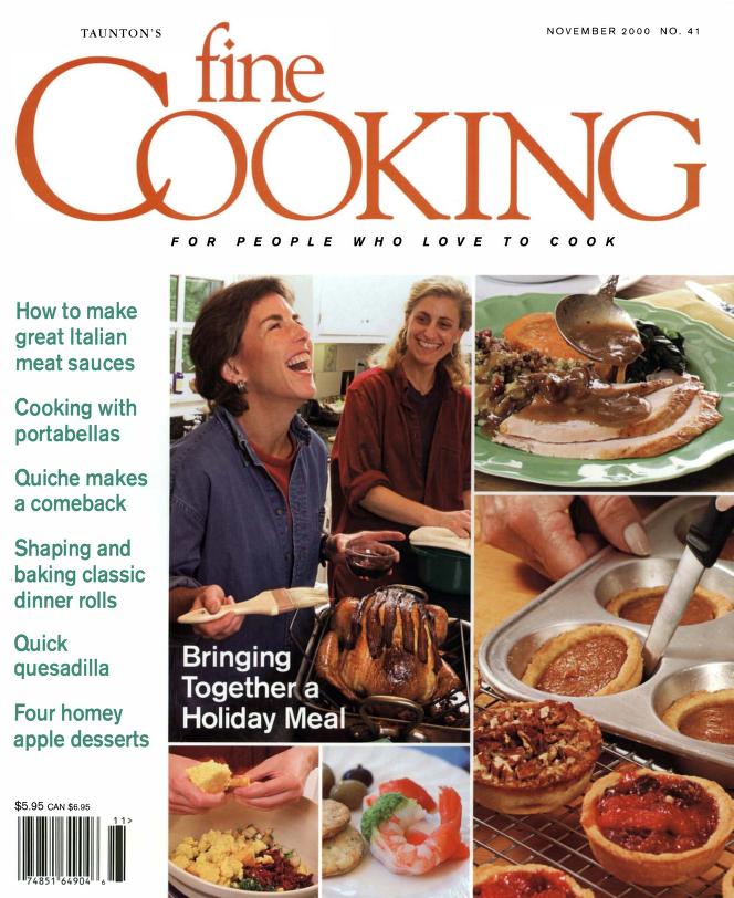 Front cover of Fine Cooking issue #41 - Bringing together a Holiday meal. A selection of recipes is depicted alongside smiling faces.